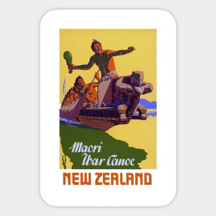 Vintage Travel Poster New Zealand Maori War Canoe Sticker